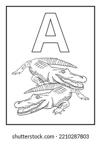 Animal Alphabet Coloring Pages For Kids. Outline Pages For Kids Education. White Background.