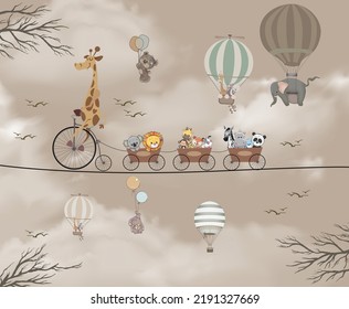 Animal Bike Sky Ballon Cute . Lion . Giraffe . Dog . Bear . Coala . Panda . 