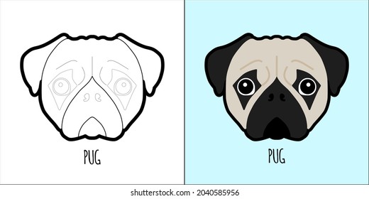 Animal Dog Pug Outline Art With Editable Coloring
