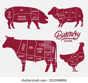 Animal Farm Set Cut Beef Pork Stock Illustration 1013948896