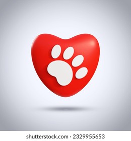 Animal footprint with heart shape 3D render illustration. Pet care center icon. - Powered by Shutterstock