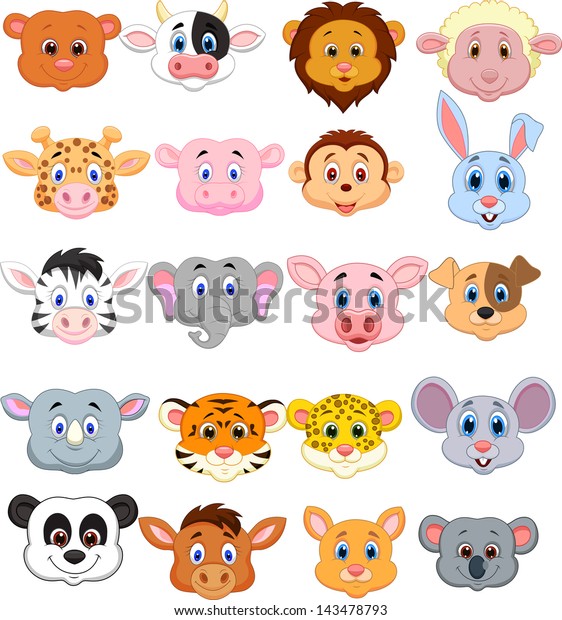 Animal Head Cartoon Collection Set Stock Illustration 143478793