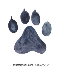 Animal Lion, Cat Foot Print Hand Drawn In Watercolor. Paw Step Illustration Isolated On White Background.Perfect For Wildlife Companies, National Park, Pet Shop. 