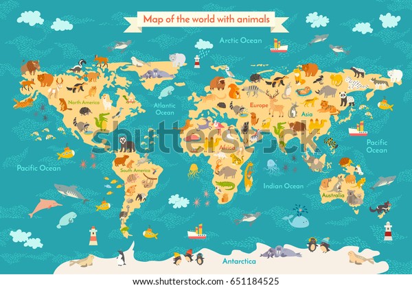 子供の動物の地図 子ども向けの世界のポスター かわいいイラスト