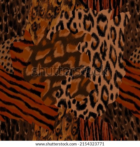 Animal mix pattern. Leopard, giraffe, tiger, owl print