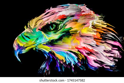 Reihe "Animal Paint". Adlerporträt in mehrfarbiger Farbe zum Thema Fantasie, Kreativität und abstrakte Kunst.