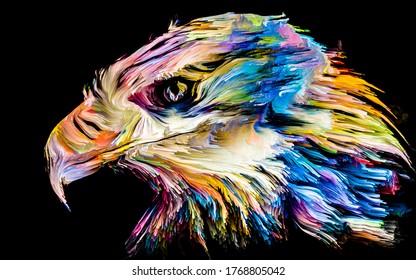 Animal Paint Series. Eagle Portrait In Multicolor Paint On Subject Of Imagination, Creativity And Abstract Art.