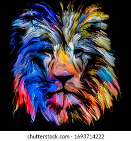 Animal Paint Series. Lion Head In Colorful Paint On Subject Of Imagination, Creativity And Abstract Art.