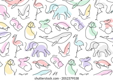 Animal Pattern Background, Colorful Seamless Line Art Design