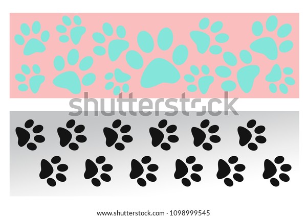 Animal pets paw prints cartoon\
decorative divider line banner border stripe design element\
set.