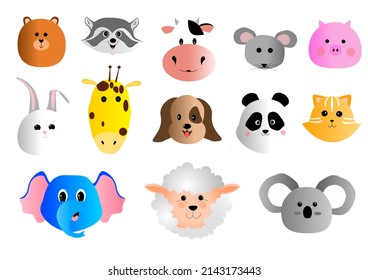 Animal Png - Illustrator Graphic Design: Bear, Raccoon, Cow, Rat, Pig, Rabbit, Giraffe, Dog, Panda, Cat, Elephant, Sheep, Koala