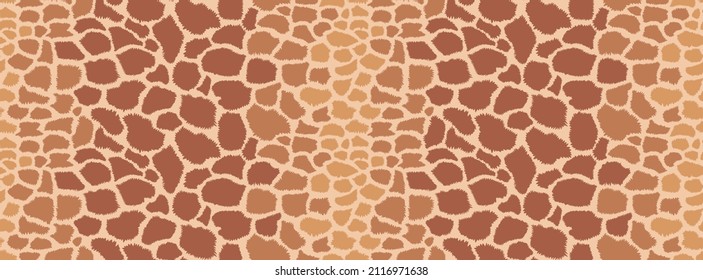 Animal Seamless Pattern. Giraffe Hide. Animal Skin Texture With Brown Spots On A Yellow Background. Mammal Fur. Leather Print. Camouflage Predator