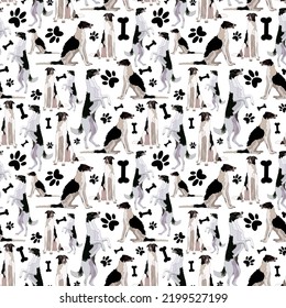 Animal Seamless Pattern With Greyhound Dogs