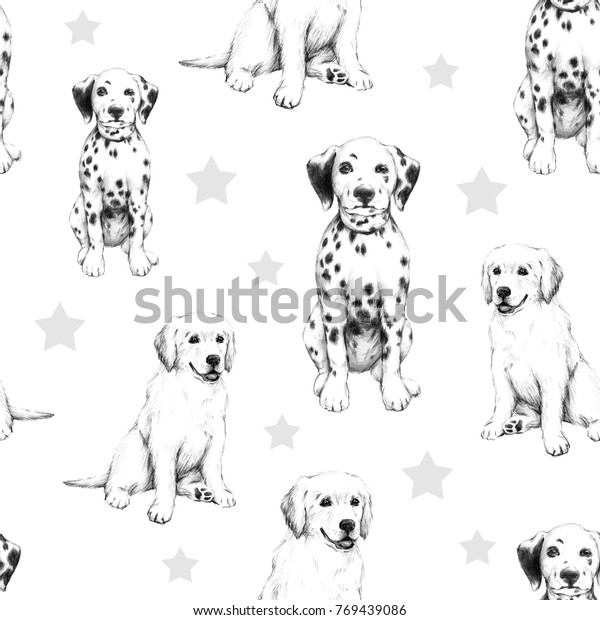 Animal Sketch Pencil Drawing Dog Cute Stock Illustration