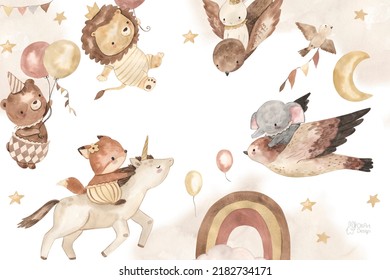 Animal watercolor template for nursery, baby shower, invitation for birthday party  - Powered by Shutterstock