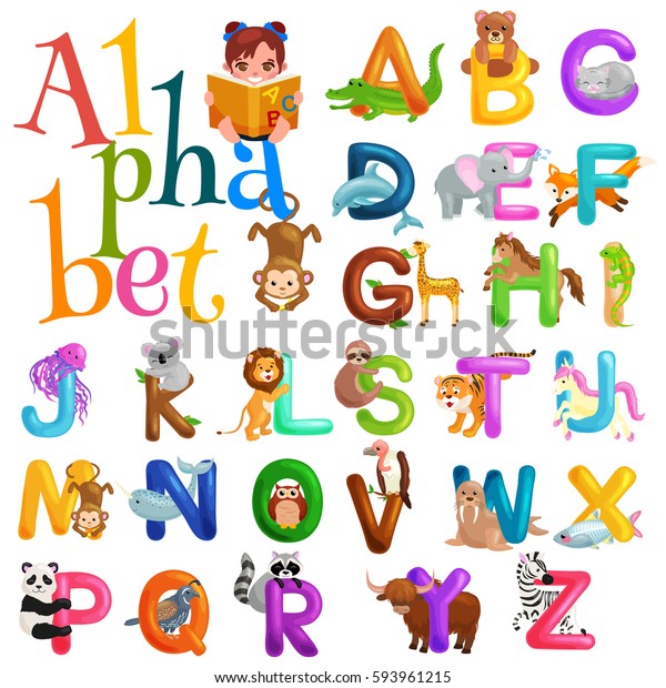 Animals Alphabet Set Kids Abc Education Stock Illustration 593961215