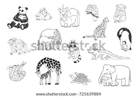 animals babies graphic line
