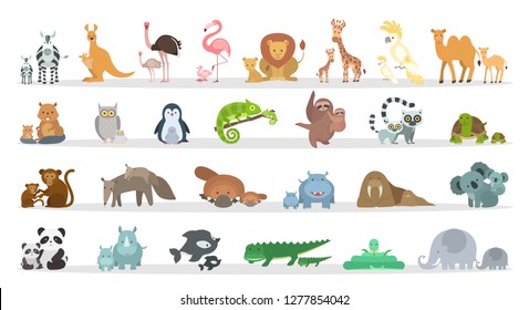 Animals Families Set Cartoon Animals Babies Stock Illustration ...