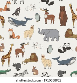 Animals Safari, Forest Seamless Pattern