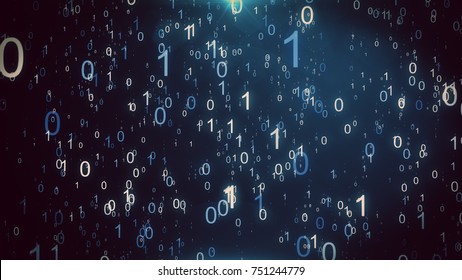 Animated background featuring a particle rain of binary numbers falling simulating the matrix effect. 3d illustration