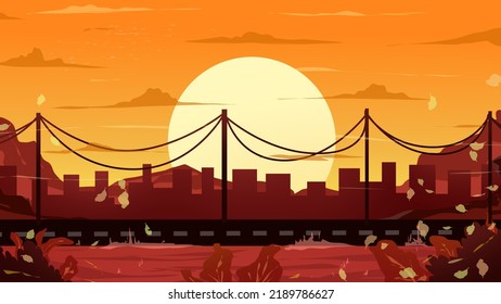 Animated Background Illustration And Twilight Garden Game, Aesthetic Sunset