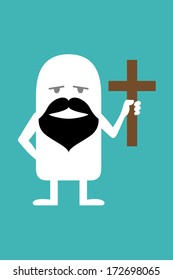 Animated Fictional Character With A Beard And A Cross In His Hands