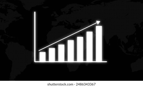 Animated graph chart with upward trend on world map background.
