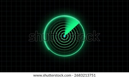 Animated green radar screen displaying detection sweeping across a grid background technology theme digital animation concept