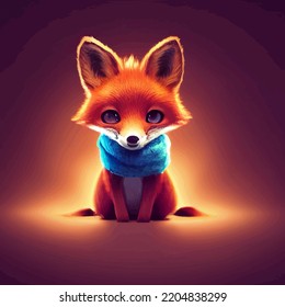 Animated Illustration Of A Cute Fox, Animated Baby Fox Portrait.