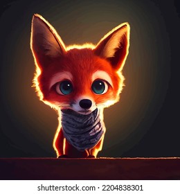 Animated Illustration Of A Cute Fox, Animated Baby Fox Portrait.