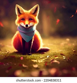 Animated Illustration Of A Cute Fox, Animated Baby Fox Portrait.