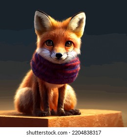 Animated Illustration Of A Cute Fox, Animated Baby Fox Portrait.