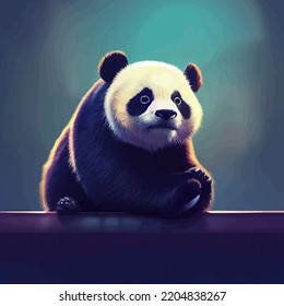 Animated Illustration Of A Cute Panda, Animated Baby Panda Portrait.