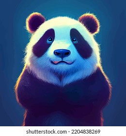 Animated Illustration Of A Cute Panda, Animated Baby Panda Portrait.