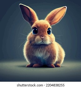 Animated Illustration Of A Cute Rabbit, Animated Baby Rabbit Portrait.