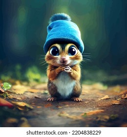 Animated Illustration Of A Cute Squirrel, Animated Squirrel Portrait.