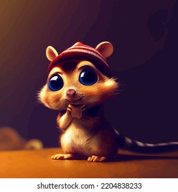 Animated Illustration Of A Cute Squirrel, Animated Squirrel Portrait.