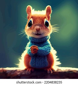 Animated Illustration Of A Cute Squirrel, Animated Squirrel Portrait.