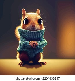 Animated Illustration Of A Cute Squirrel, Animated Squirrel Portrait.