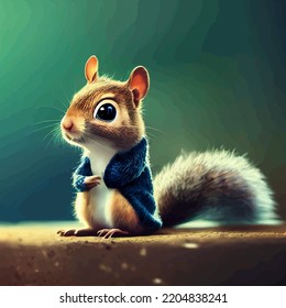 Animated Illustration Of A Cute Squirrel, Animated Squirrel Portrait.