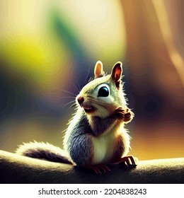 Animated Illustration Of A Cute Squirrel, Animated Squirrel Portrait.