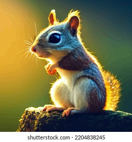 Animated Illustration Of A Cute Squirrel, Animated Squirrel Portrait.