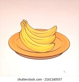 Animated Illustration Of Ripe Banana Fruit On A Plate Template