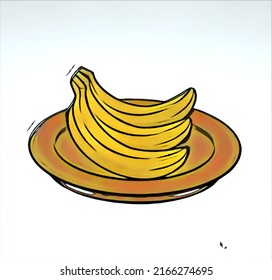 Animated Illustration Of Ripe Banana Fruit On A Plate Template