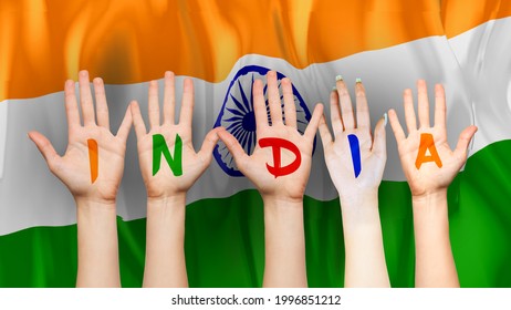 Animated India Flag With Animated Hand With Text Writing As INDIA