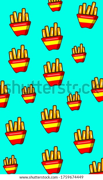 Animated Potato Chips Wallpaper Turquoise Background Stock Illustration