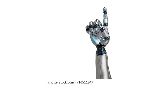 Animated Robot Hand Counting 1 Finger. Right Hand. Alpha Channel.. 3d Rendering