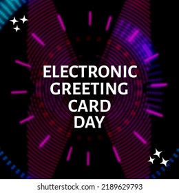 Animation of electronic greeting card day over dark background with pink and blue lights. Communication, greetings and technology concept. - Powered by Shutterstock