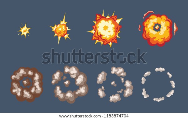 爆発効果のゲーム用のアニメーション 別々のフレームに分割されます 煙 炎 パーティクルを含む爆発の効果 イラトス のイラスト素材