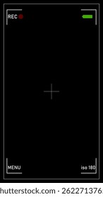 Animation on black Screen. Camera viewfinder animation recording a video. Video recorder digital display interface 4k animated
